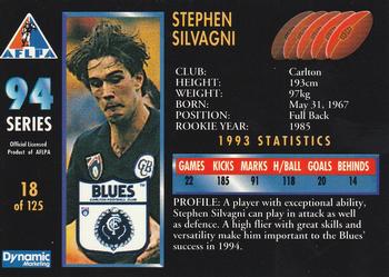 1994 Dynamic AFLPA #18 Stephen Silvagni Back